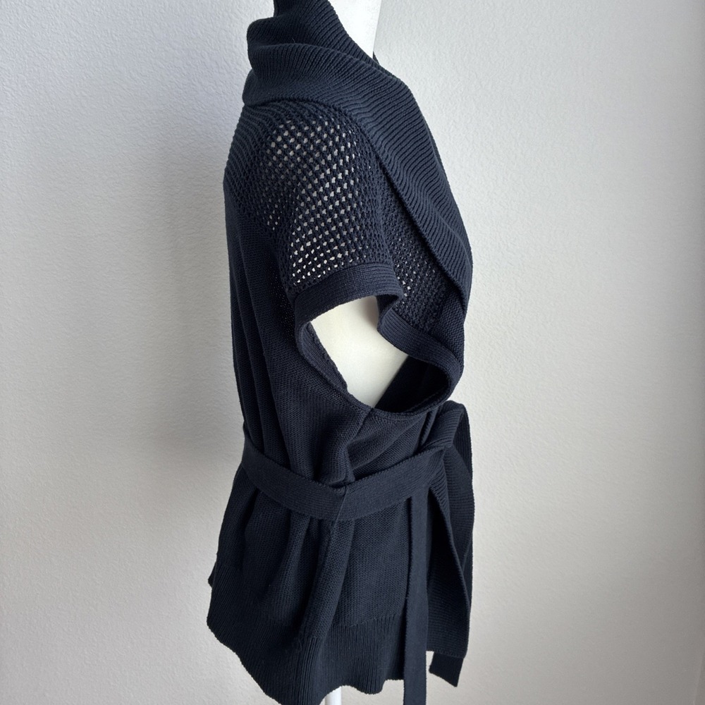 Rag & Bone Navy Blue Short Sleeve Belted Wrap Cardigan Crochet Knit Shawl Collar - Picture 7 of 12